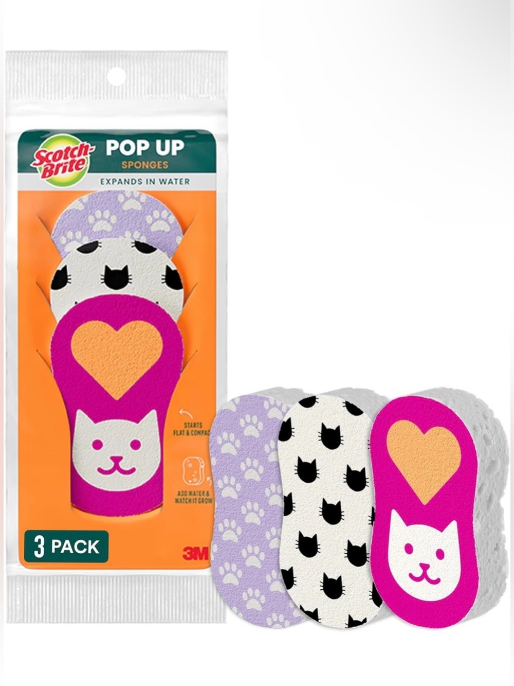 Scotch-Brite Pop Up Cat Print Kitchen Sponges - Pink & Lavender - 3 Pack